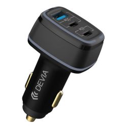   Încărcător auto DEVIA SMART USB+2 prize de tip C (115W, încărcător rapid PD, lumină LED) NEGRU
