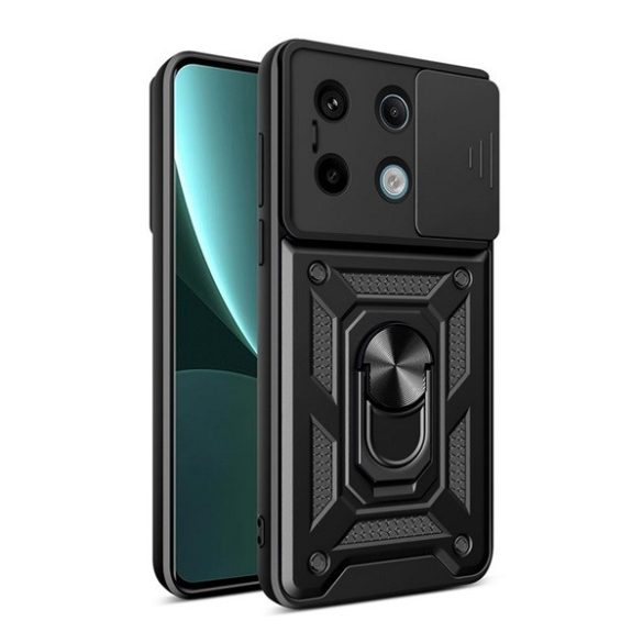 Defender protecțiede plastic pentru telefon (rezistent la șocuri, silicon interior, inel de reținere, protecțiede cameră) negru Xiaomi Redmi Note 13 Pro 5G