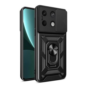 Defender protecțiede plastic pentru telefon (rezistent la șocuri, silicon interior, inel de reținere, protecțiede cameră) negru Xiaomi Redmi Note 13 5G