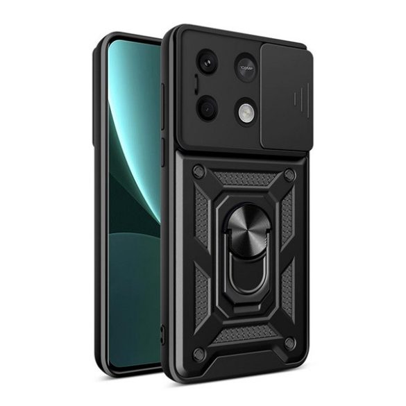 Defender protecțiede plastic pentru telefon (rezistent la șocuri, silicon interior, inel de reținere, protecțiede cameră) negru Xiaomi Redmi Note 13 5G
