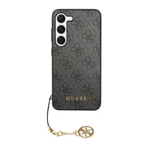 HUSĂ! - Protectie de telefon din plastic GUESS 4G CHARMS (spate textil, decor telefon) GRI Samsung Galaxy S24 (SM-S921)