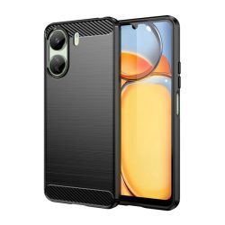   HUSĂ! - Husă silicon pentru telefon (rezistent la impact, călcâi pernă de aer, periat, model de carbon) negru Xiaomi Redmi 13C