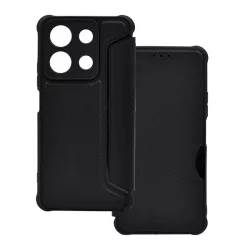   HUSĂ! - Carcasa in picioare, efect piele (FLIP, deschidere laterala, rezistenta la impact, colt cu perna de aer, protectie camera, model carbon) NEGRU Xiaomi Redmi Note 13 4G