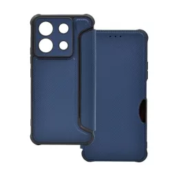   HUSĂ! - Carcasa in picioare, efect piele (FLIP, deschidere laterala, rezistenta la impact, colt cu perna de aer, protectie camera, model carbon) ALBASTRU INCHIS Xiaomi Redmi Note 13 Pro 5G