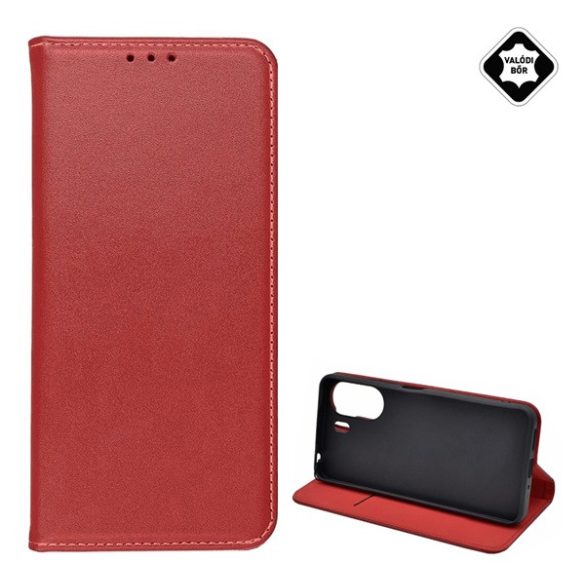 Husă în picioare, piele naturală (FLIP, deschidere laterală, suport de birou) BURGUNDY Xiaomi Redmi 13C