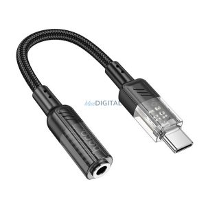 Cablu adaptor audio HOCO SPIRIT (mufă jack de 3,5 mm - Tip C, 15 cm) NEGRU