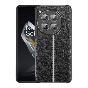 Protectie din silicon pentru telefon (rezistenta la impact, efect piele, model de cusaturi) NEGRU OnePlus 12 5G