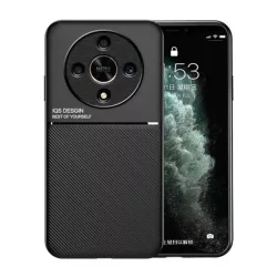   HUSĂ! - Protectie din plastic pentru telefon (cadru din silicon, rezistenta la impact, magnetic, spate cu efect piele, dungi) NEGRU Honor Magic6 Lite 5G