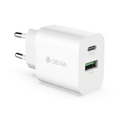   Încărcător de rețea DEVIA SMART USB+Type-C (20W, încărcător rapid PD) ALB