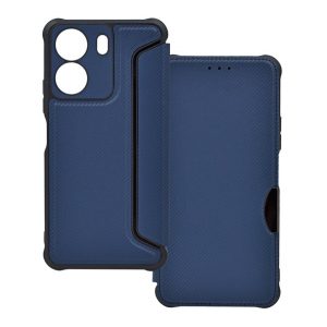 Carcasa in picioare, efect piele (FLIP, deschidere laterala, rezistenta la impact, colt cu perna de aer, protectie camera, model carbon) ALBASTRU INCHIS Xiaomi Redmi 13C