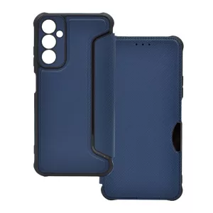 HUSĂ! - Carcasa in picioare, efect piele (FLIP, deschidere laterala, rezistenta la impact, colt cu perna de aer, protectie pentru camera, model carbon) ALBASTRU INCHIS Samsung Galaxy A05s (SM-A057F)