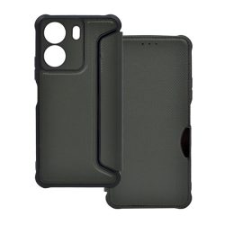   HUSĂ! - Carcasă în picioare, efect piele (FLIP, deschidere laterală, rezistență la impact, colț cu pernă de aer, protecție pentru cameră, model carbon) VERDE ÎNCHIS Xiaomi Redmi 13C