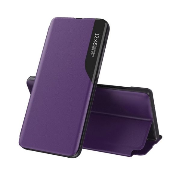 Husă în picioare, efect de piele ECO (FLIP activ, deschidere laterală, suport pentru masă, fereastră) PURPLE Samsung Galaxy A35 5G (SM-A356)