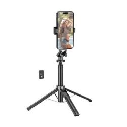   HOCO K21 selfie stick (universal, trepied din aluminiu, reglabil, declanșare la distanță bluetooth, 137 cm, dimensiune 4,5-7,0 inchi) NEGRU