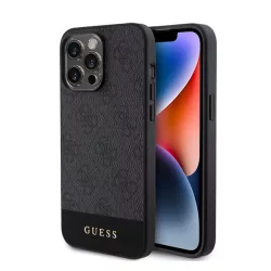   HUSĂ! - Protectie de telefon din plastic GUESS 4G STRIPE (spate textil, MagSafe) NEGRU Apple iPhone 15 Pro Max
