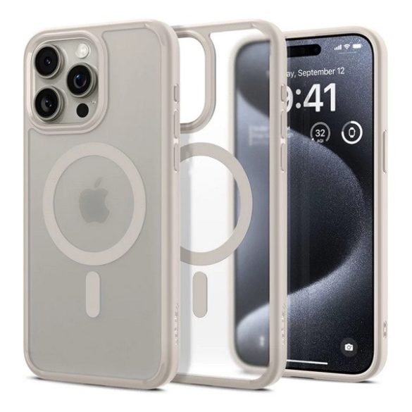 Protectie de telefon din plastic SPIGEN ULTRA HYBRID MAG (rezistenta la impact, cadru perna de aer, MagSafe) TITANIUM Apple iPhone 15 Pro Max