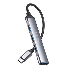 AWEI CL-150T Tip-C HUB 4in1 (hub, 4 prize USB, 13cm) NEGRU