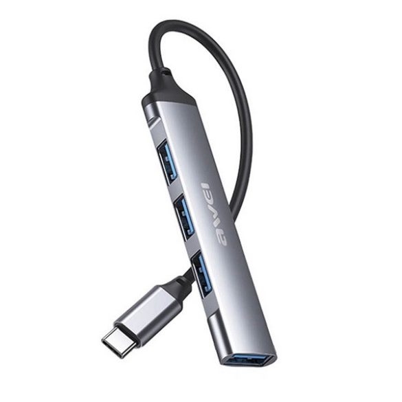 AWEI CL-150T Tip-C HUB 4in1 (hub, 4 prize USB, 13cm) NEGRU