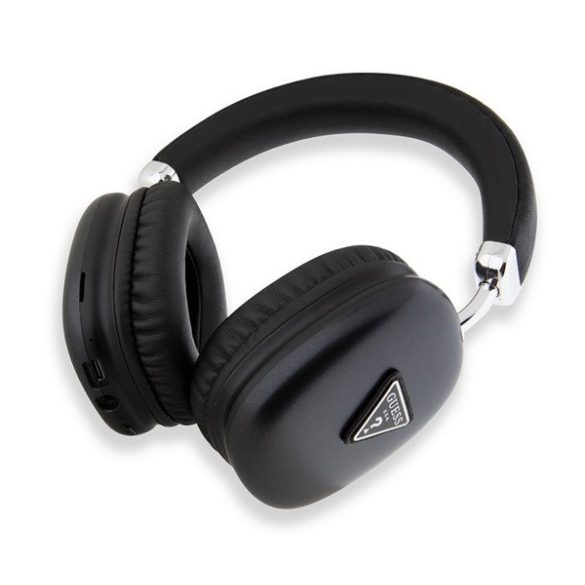 Căști bluetooth GUESS PU LEATHER 4G TRIANGLE LOGO STEREO (v5.3, microfon, filtru de zgomot, IPX4 rezistent la apă) NEGRU