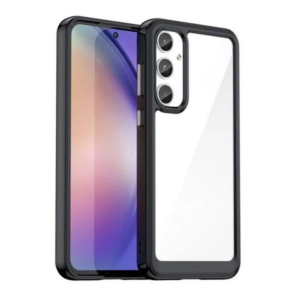 Protectie din plastic pentru telefon (cadru din silicon, rezistenta la impact, spate transparent) NEGRU Samsung Galaxy A55 5G (SM-A556)