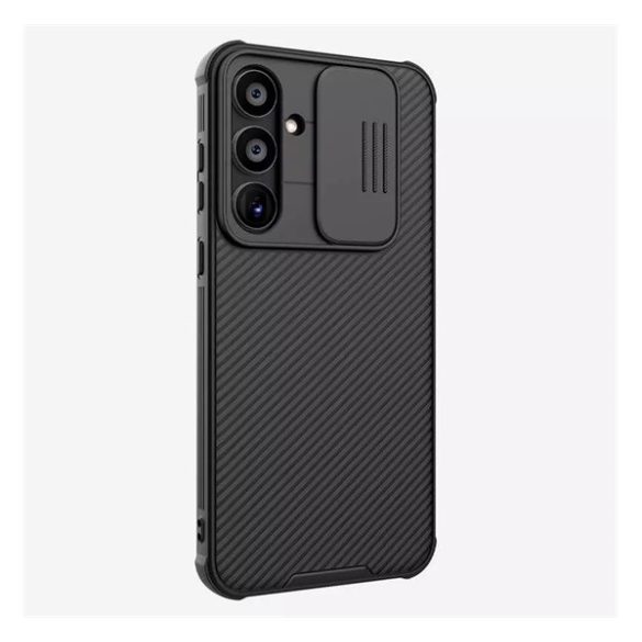 NILLKIN CAMSHIELD PRO plastic protecțiede telefon (cadru de silicon, rezistent la șocuri, protecțiede cameră, cu dungi) negru Samsung Galaxy A55 5G (SM-A556)