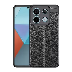   HUSĂ! - Husă silicon pentru telefon (rezistent la șocuri, efect de piele, model de cusătură) negru Xiaomi Redmi Note 13 Pro 5G