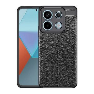 Husă silicon pentru telefon (rezistent la șocuri, efect de piele, model de cusătură) negru Xiaomi Redmi Note 13 Pro 5G