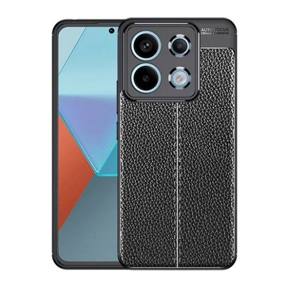 Husă silicon pentru telefon (rezistent la șocuri, efect de piele, model de cusătură) negru Xiaomi Redmi Note 13 Pro 5G
