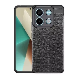   HUSĂ! - Protector de telefon din silicon (rezistenta la impact, efect piele, model de cusaturi) NEGRU Xiaomi Redmi Note 13 5G
