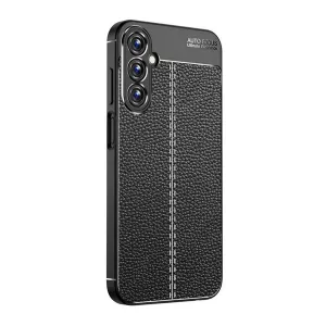 HUSĂ! - Protectie din silicon pentru telefon (rezistenta la impact, efect piele, model de cusaturi) NEGRU Samsung Galaxy A15 5G (SM-A156), Galaxy A15 (SM-A155)