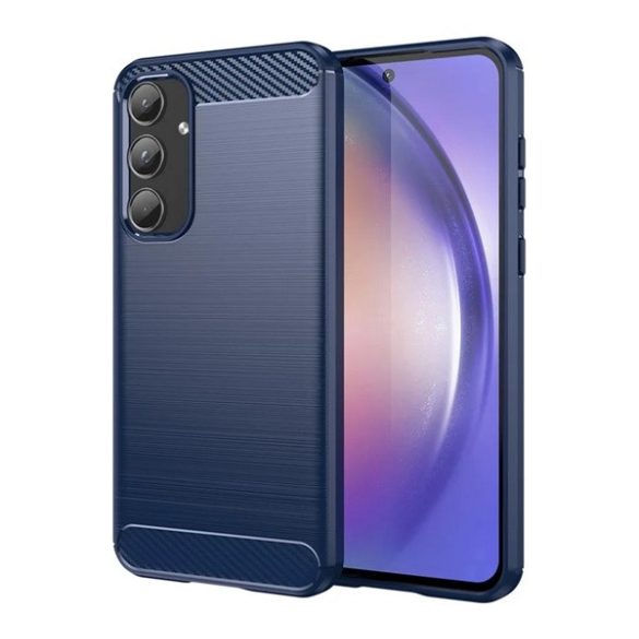Protector de telefon din silicon (rezistenta la impact, colt cu perna de aer, periat, model carbon) ALBASTRU INCHIS Samsung Galaxy A55 5G (SM-A556)