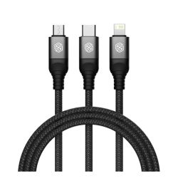   NILLKIN SWIFT PRO cablu de date 3in1 (USB - fulger/microUSB/Type-C, 4.4A, încărcător rapid, 150cm, șiret) NEGRU