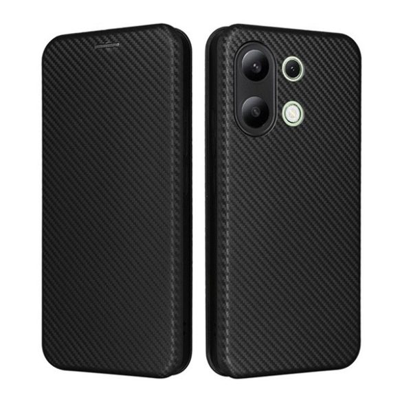 Carcasa in picioare, efect piele (FLIP, deschidere laterala, suport de masa, model carbon) NEGRU Xiaomi Redmi Note 13 4G