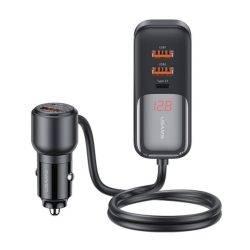   Încărcător auto USAMS C40 3 prize USB+2 tip C (165W, încărcător rapid PD, display LED + extensie 1,5 m) NEGRU