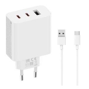XIAOMI Încărcător AC USB + 2 prize Type-C (5V/3A, 67W, GaN, încărcător rapid + cablu Type-C) ALB