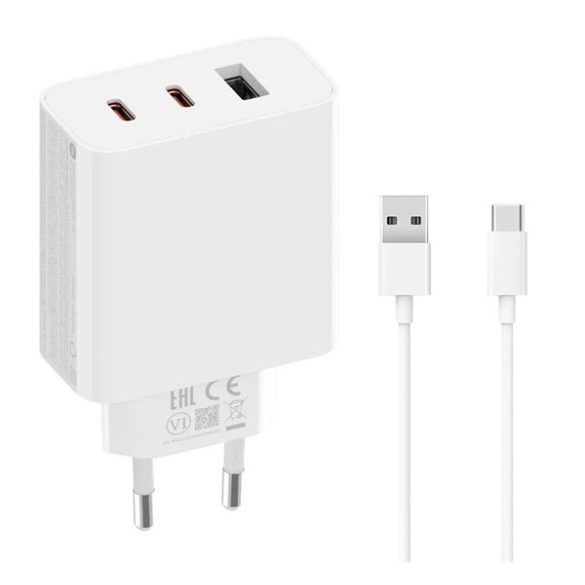 XIAOMI Încărcător AC USB + 2 prize Type-C (5V/3A, 67W, GaN, încărcător rapid + cablu Type-C) ALB