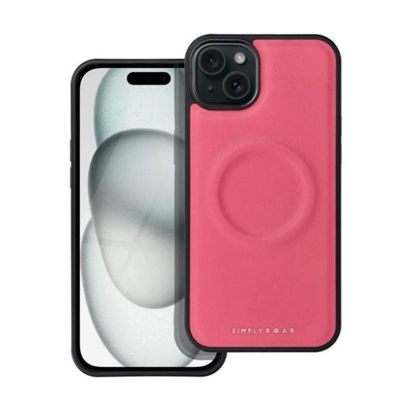 Protector de telefon din silicon ROAR MAG MORNING (efect piele ECO, interior pluș din microfibră, MagSafe) ROZ Apple iPhone 15 Plus