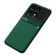   Protectie din plastic pentru telefon (cadru din silicon, rezistenta la impact, magnetic, spate cu efect piele, dungi) VERDE INCHIS Xiaomi Poco X6 Pro 5G