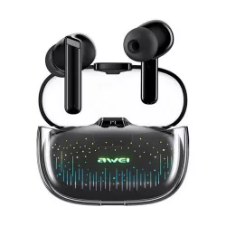   Căști bluetooth AWEI T52 PRO2 STEREO (v5.3, TWS, rezistente la apă, filtru de zgomot, lumină LED + carcasă de încărcare) NEGRU