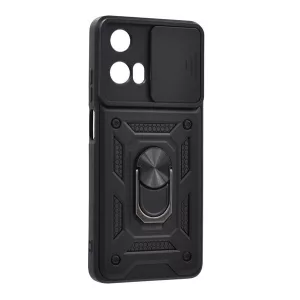 HUSĂ! - Protectie de telefon din plastic Defender (rezistenta la impact, interior din silicon, inel de retinere, protectie camera) NEGRU Motorola Moto G04