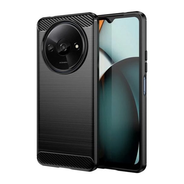 Protector de telefon din silicon (rezistenta la impact, colt cu perna de aer, periat, model carbon) NEGRU Redmi A3