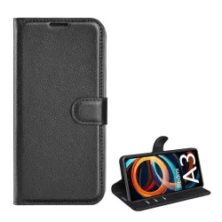   HUSĂ! - Carcasa in picioare, efect piele (FLIP, deschidere laterala, suport desktop, premium) NEGRU Redmi A3