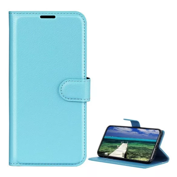 HUSĂ! - Carcasa in picioare, efect piele (FLIP, deschidere laterala, suport desktop, premium) ALBASTRU DESCHIS Redmi A3