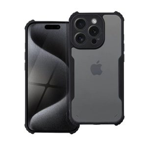 Protectie din silicon pentru telefon (rezistenta la impact, colt cu perna de aer, spate acrilic, protectie pentru camera) NEGRU iPhone 15 Pro