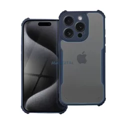   HUSĂ! - Protector de telefon din silicon (rezistent la șocuri, călcâi cu bule, spate acrilic, protector de cameră) BUTTON BLUE Apple iPhone 15 Pro Max