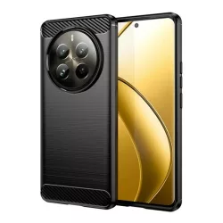   HUSĂ! - Protector de telefon din silicon (rezistenta la impact, colt cu perna de aer, periat, model carbon) NEGRU Realme 12 Pro Plus, 12 Pro