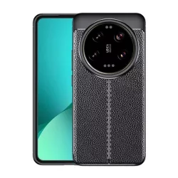   HUSĂ! - Protector de telefon din silicon (rezistenta la impact, efect piele, model de cusaturi) NEGRU Xiaomi 14 Ultra