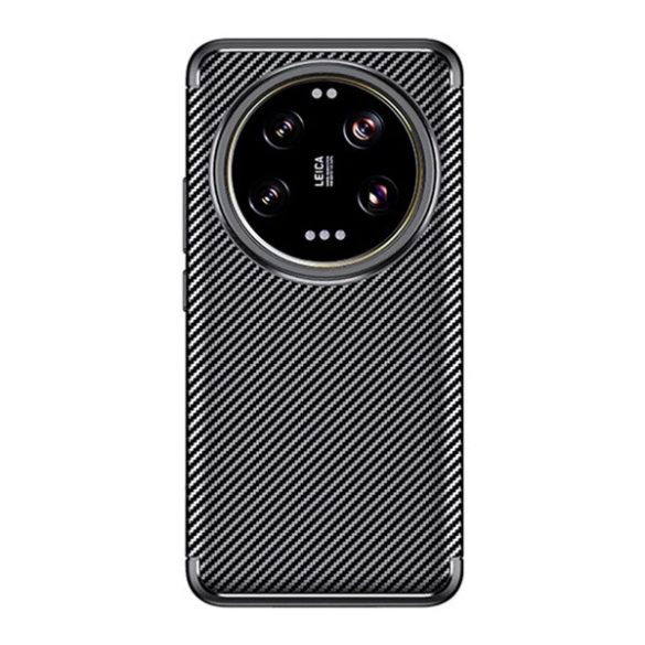 Protectie de telefon din silicon (rezistenta la impact, colt cu perna de aer, model carbon) NEGRU Xiaomi 14 Ultra