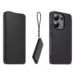   HUSĂ! - MADE FOR XIAOMI husă în picioare, efect piele (FLIP, deschidere laterală, buzunar pentru card + curea de gât) NEGRU Xiaomi Redmi Note 13 4G