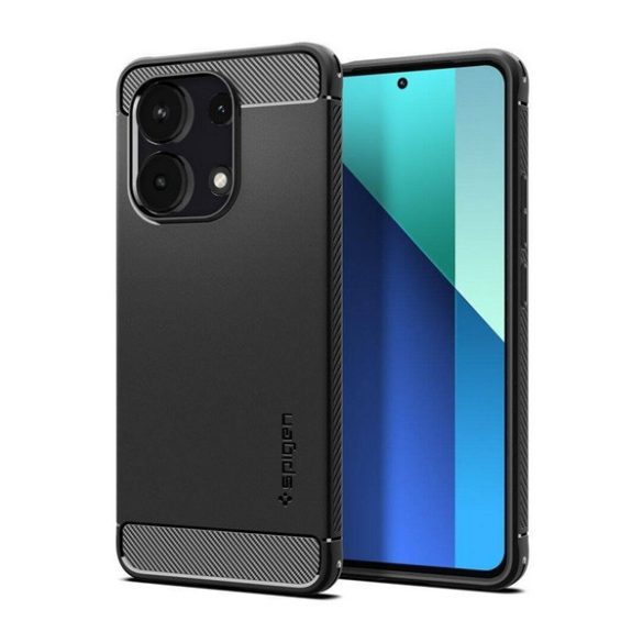 Protectie de telefon din silicon SPIGEN RUGGED ARMOR (rezistenta la impact, colt cu perna de aer, model carbon) NEGRU Xiaomi Redmi Note 13 4G